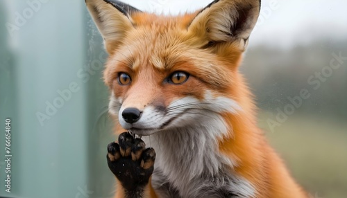 A Fox With Its Paw Pressed Against A Glass Window © Anwar
