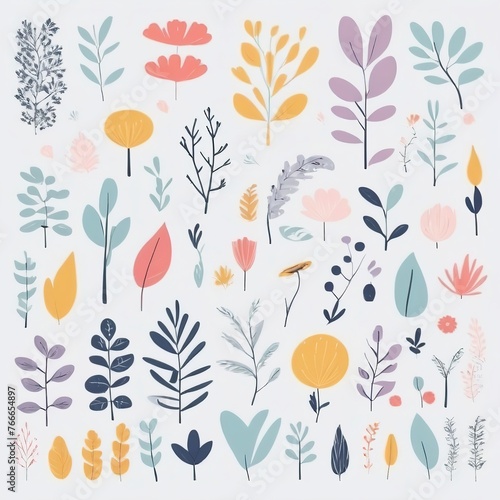 Wallpaper Mural A collection of seamless pattern, colorful abstract plants and flowers. Hand drawn Collection of leaves and flowers. A close up of a pattern of flowers and leaves.
 Torontodigital.ca