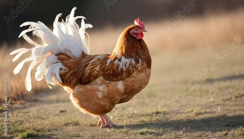 A Hen With Her Feathers Ruffled By The Wind