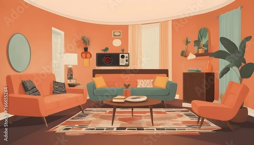A Retro Inspired Illustration Of A Mid Century Liv Upscaled 3 photo