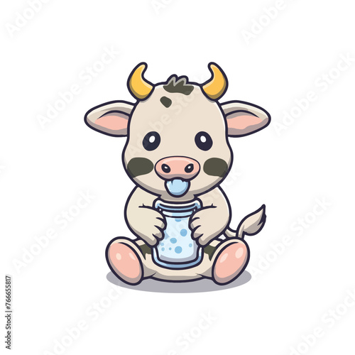 Cow drinking milk vector illustration cartoon