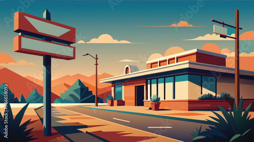 Sunset at a Retro Diner Along a Deserted Road