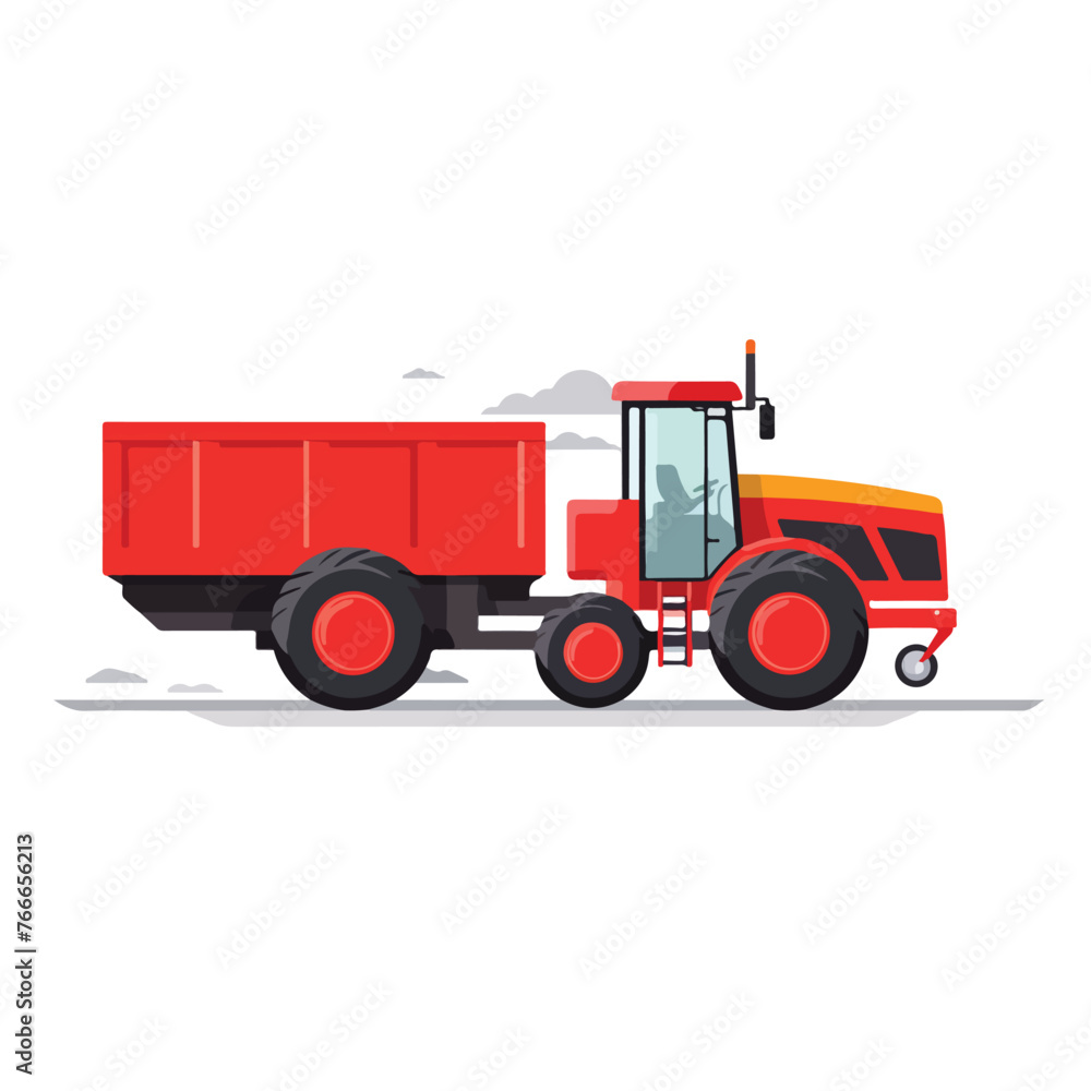 Farmer tractor with trailer icon isolated on white