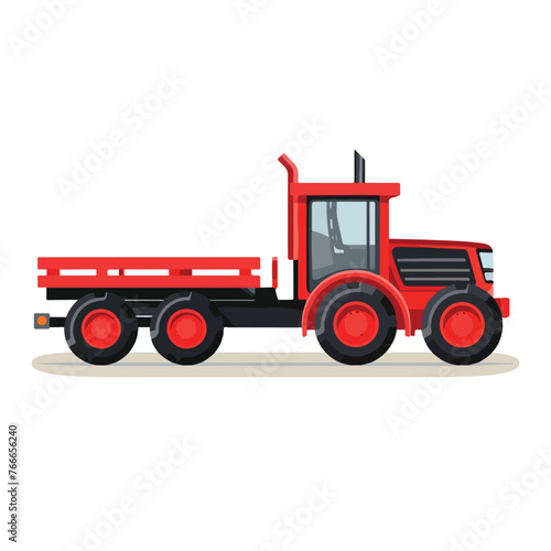 Farmer tractor with trailer icon isolated on white