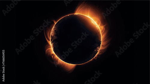 Solar eclipse is an astronomical phenomenon. Realistic illustration of a solar eclipse. The moon covers the sun. Solar eclipse vector.