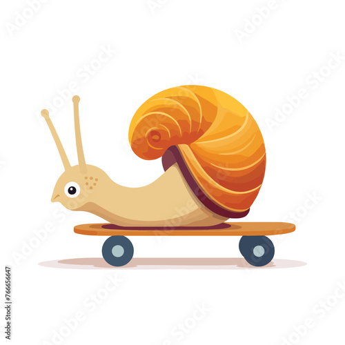 Fast snail. Snail on a skateboard. flat vector illu