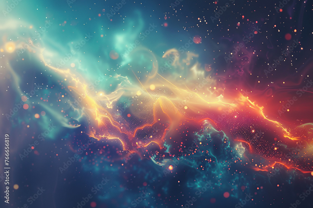 close up horizontal illustration of colourful nebula abstract background - obrazy, fototapety, plakaty 