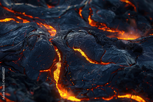 close up horizontal image of volcanic lava flowing during an eruption