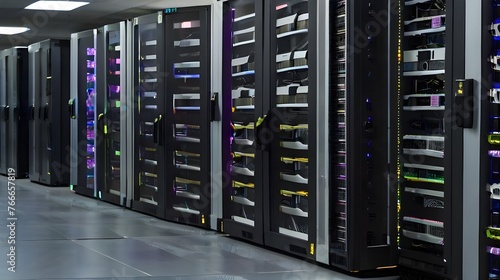 A row of servers in a server room with servers