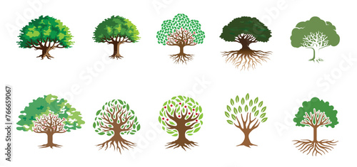 Creative Oak Trees Collection Logo Vector Icons Symbol Design Illustration