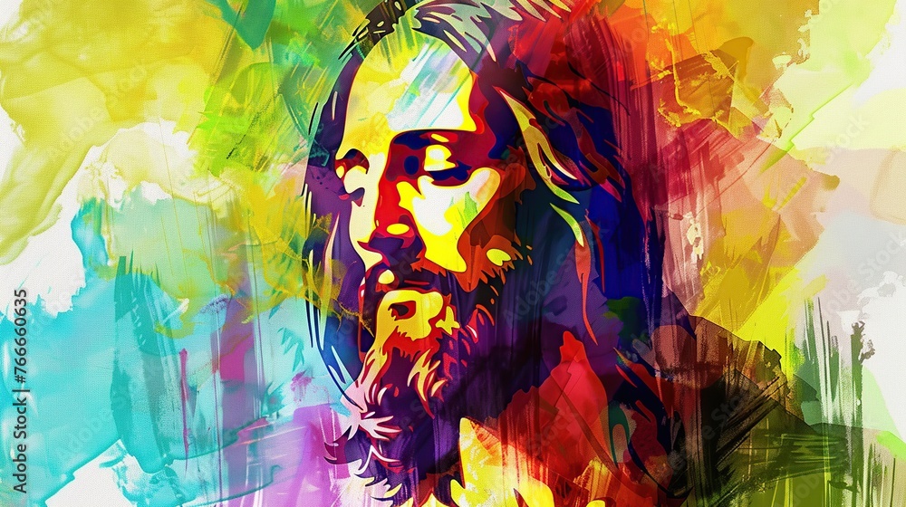 face of jesus christ. watercolor painting.