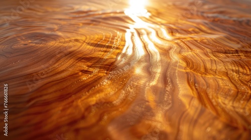 the smooth, polished surface of cherry wood glowing in twilight's embrace.