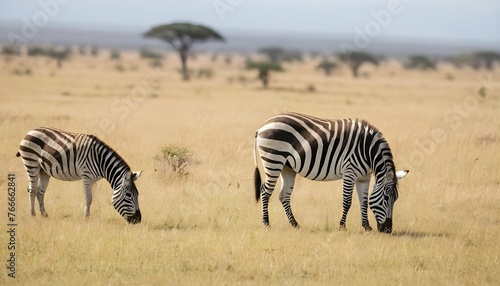 A Zebra Grazing Alongside Other Herbivores On The