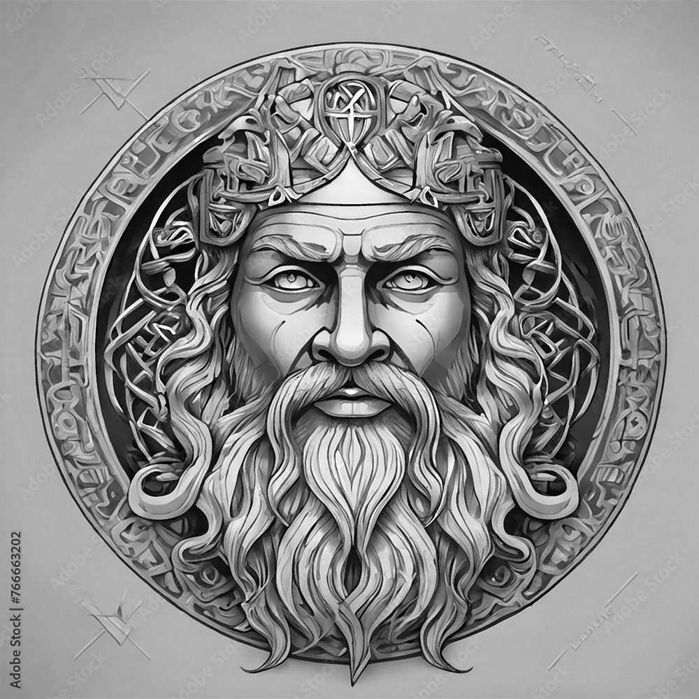 Black and white ancient god illustration Black and white ancient god illustration