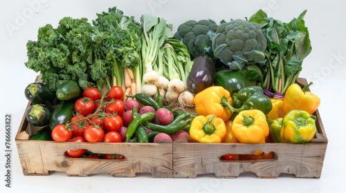 Farm Fresh Produce Boxes Detailed photographs of farm-fresh produce boxes packed with seasonal fruits and vegetables dAI generated illustration