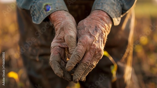Farmers Hands Detailed photographs of weathered hands tending to the land sowing seeds tending to livestock and nurturAI generated illustration