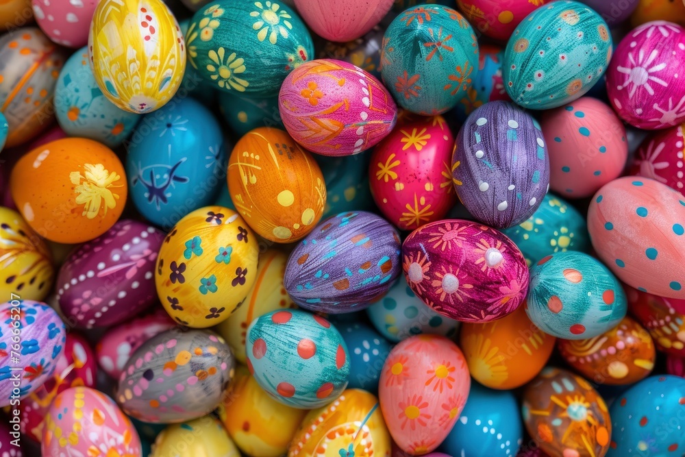 Colorful Easter eggs background - generative ai Colorful Easter eggs background - generative ai