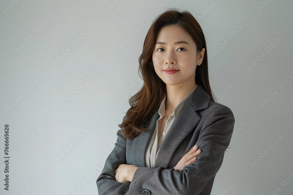 Portrait of the beautiful asian businesswoman with arms crossed on a white background Portrait of the beautiful asian businesswoman with arms crossed on a white background