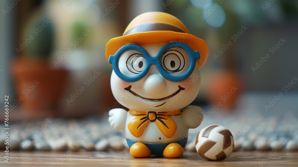 A small toy figurine with a hat and glasses sitting on top of some rocks, AI A small toy figurine with a hat and glasses sitting on top of some rocks, AI