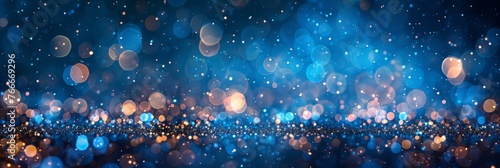A blurry image of a blue and gold background with lights, AI photo