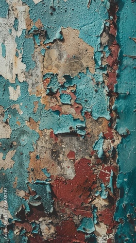 A close up of a wall with peeling paint and holes, AI