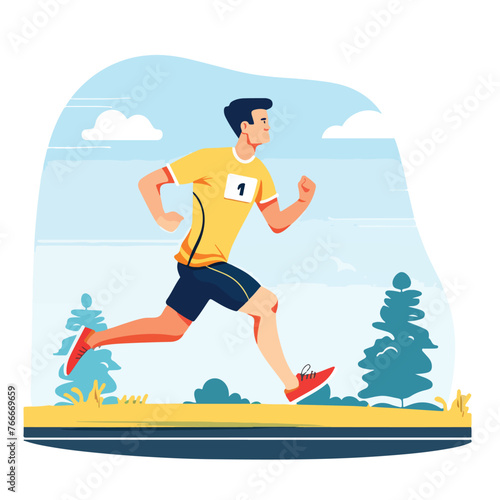 Illustration of man running on the road. Vector fit
