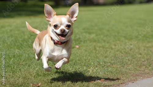 A Chihuahua Running Happily In The Park