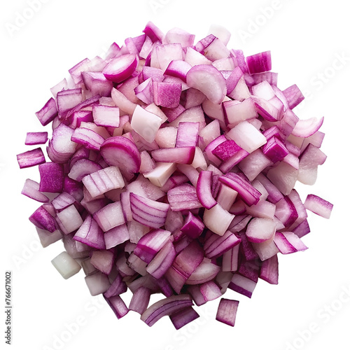 Chopped red onion, isolated on transparent background.