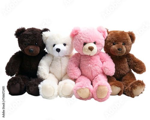 Group of different teddy bears isolated on transparent background.