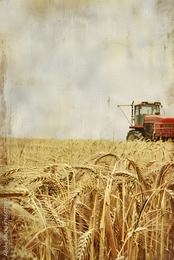Fototapeta premium Vintage agriculture background, retro tractor and agriculture, retro farming wallpaper