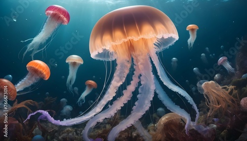 A Jellyfish In A Sea Of Shimmering Sea Creatures Upscaled 15