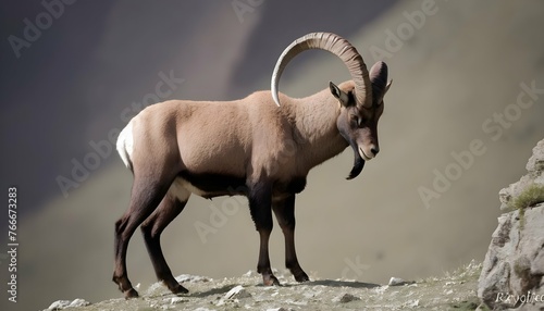 An Ibex With Its Horns Curved Elegantly Backward