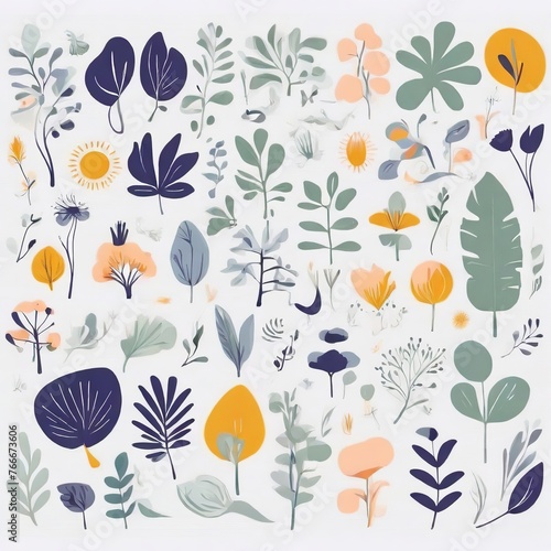 Wallpaper Mural A collection of seamless pattern, colorful abstract plants and flowers. Hand drawn Collection of leaves and flowers. A close up of a pattern of flowers and leaves.
 Torontodigital.ca