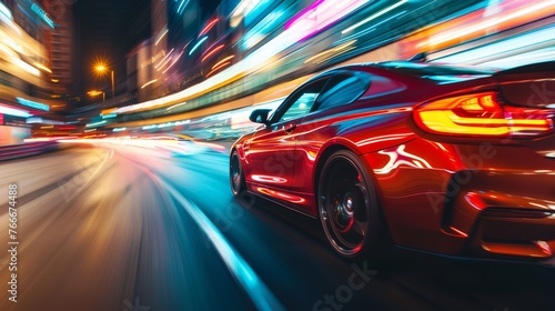 Street Racing Professional captures of high-performance cars speeding through urban streets or racing tracks showcasing the adr AI generated illustration