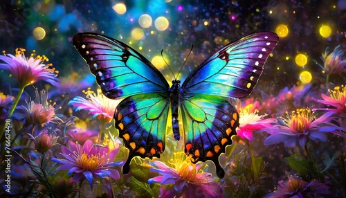 butterfly on flower, Butterfly Green swallowtail butterfly, Papilio palinurus in a rainforest