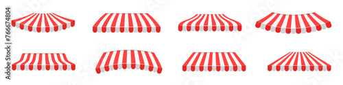 Shop canopy set. Outdoor market canopy roof for cafe. Vector illustration.