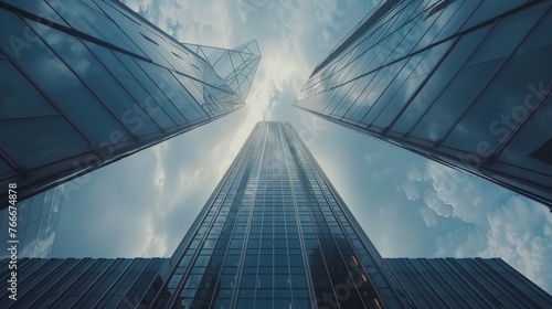 The perspective of looking up towards a business tower in a cinematic view AI generated illustration
