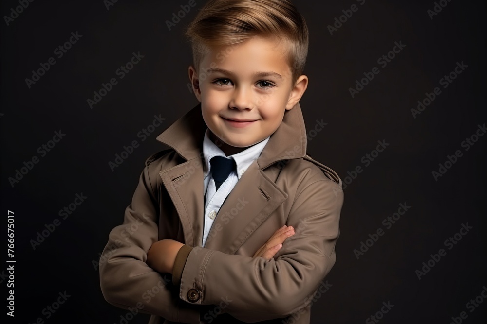 Portrait of a cute little boy in a coat and tie on a dark background Portrait of a cute little boy in a coat and tie on a dark background