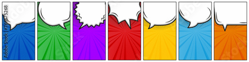 Speech comic card set. Comic bubbles banner.