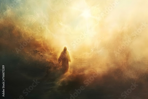 Depiction of the Second Coming of Jesus in Religious Art Inspired by the Book of Revelation. Concept Religious Art, Second Coming, Book of Revelation, Symbolism, Spiritual Imagery photo