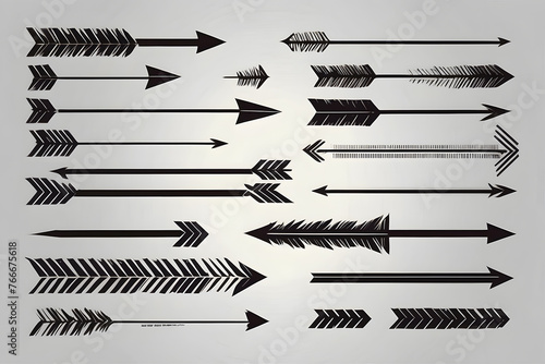 Long straight arrow set. Horizontal right black lines. It's a basic, simple pointer. Vector illustration isolated on a white background