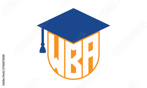 WBA initial letter academic logo design vector template. school college logo, university logo, graduation cap logo, institute logo, educational logo, library logo, teaching logo, book shop, varsity photo