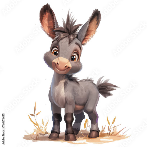 Cute Funny Cartoon Donkey, Illustration for Children Book, Generative AI