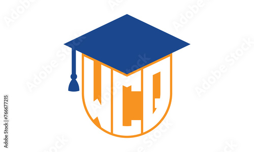 WCQ initial letter academic logo design vector template. school college logo, university logo, graduation cap logo, institute logo, educational logo, library logo, teaching logo, book shop, varsity photo