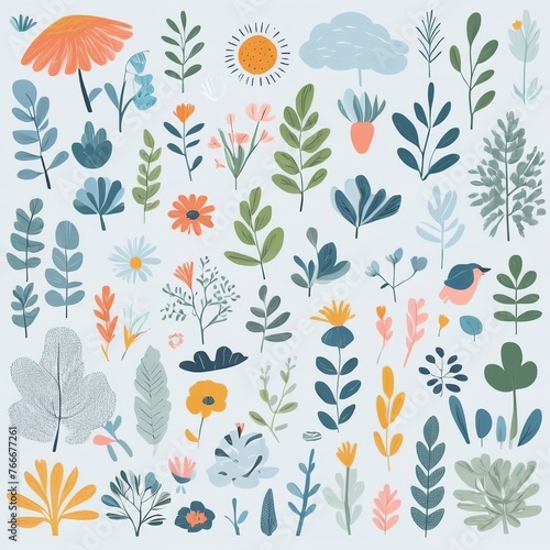 Wallpaper Mural A collection of seamless pattern, colorful abstract plants and flowers. Hand drawn Collection of leaves and flowers. A close up of a pattern of flowers and leaves.
 Torontodigital.ca