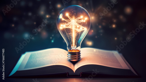 Light bulb and books, online education, concept, innovation concept