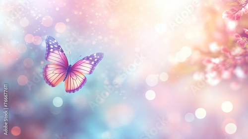 a butterfly is flying in the air on a colorful background