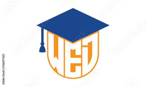 WED initial letter academic logo design vector template. school college logo, university logo, graduation cap logo, institute logo, educational logo, library logo, teaching logo, book shop, varsity