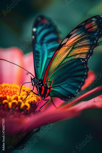 Beautiful butterfly on flower petals in colorful and highly detailed illustration. It can be used in lessons about insects, flowers, nature in books or use as wallpaper mobile phone screen, computer.