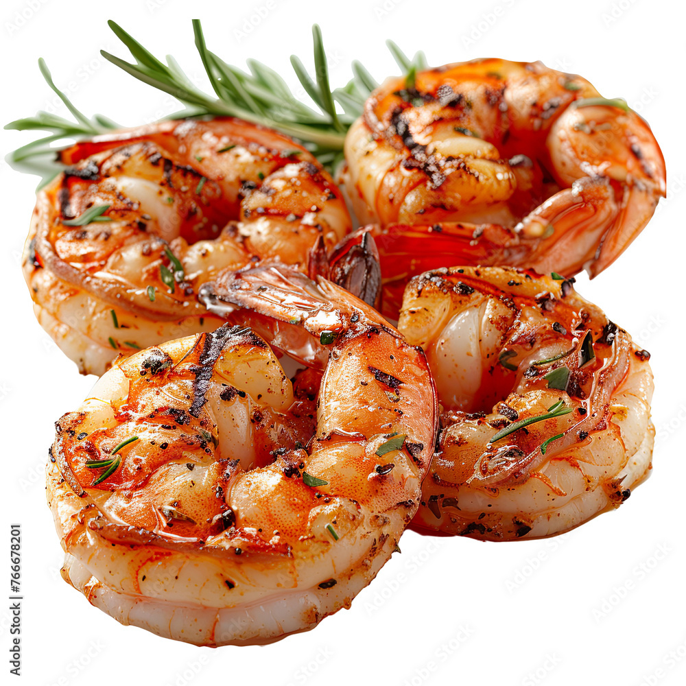 Seasoned Grilled Shrimp with Garnish, PNG Transparency. Seasoned Grilled Shrimp with Garnish, PNG Transparency.